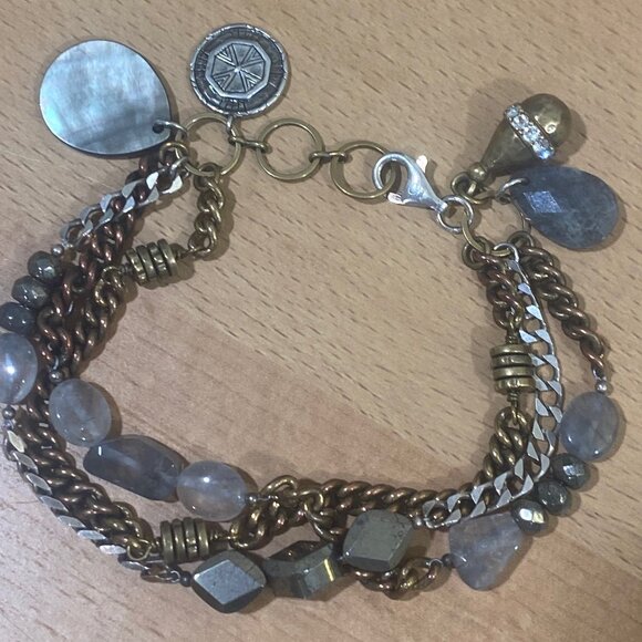 Silpada B3215 Garden Party 925 Silver Labradorite Pyrite Shell Bracelet - Picture 4 of 5